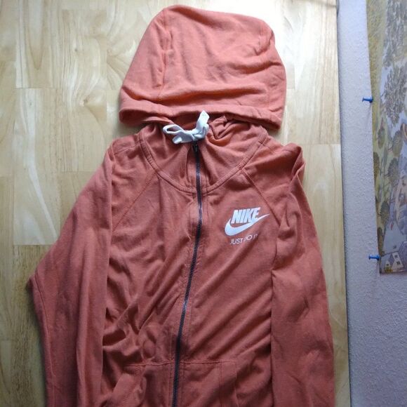 Vintage Nike Logo Zipper Hoodie Sweatshirt Lightweight - Picture 1 of 8